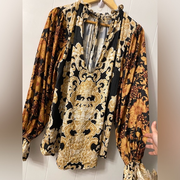 Free People Rhythm In The Night Tunic OB1600230 Satin Printed Ruffles Keyhole - Picture 10 of 11